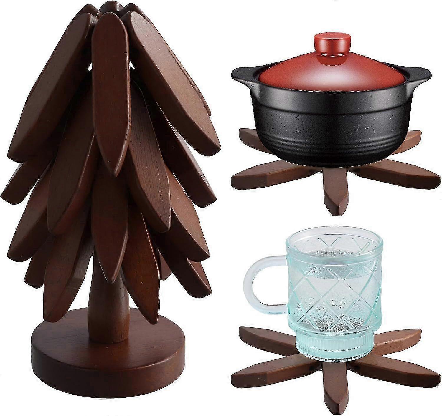 Walnut Wooden Tree Coasters, Wooden Trivets for Hot Dishes, Foldable Trivet Table Pad, Ant 0619