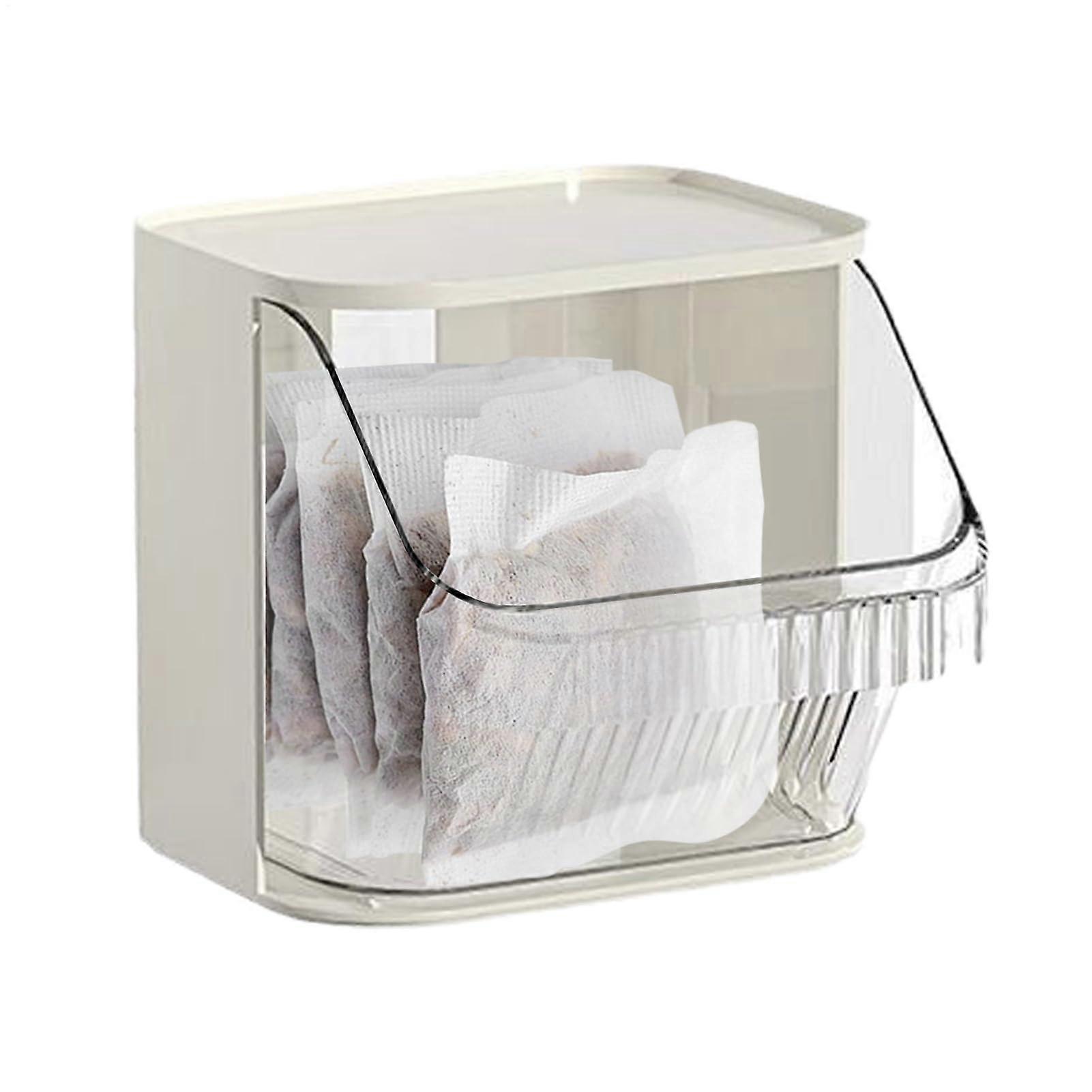Coffee Bean Storage Container – Stackable Desktop Organizer with Removable Compartment, Transparent Cream Design for Coffee and Tea