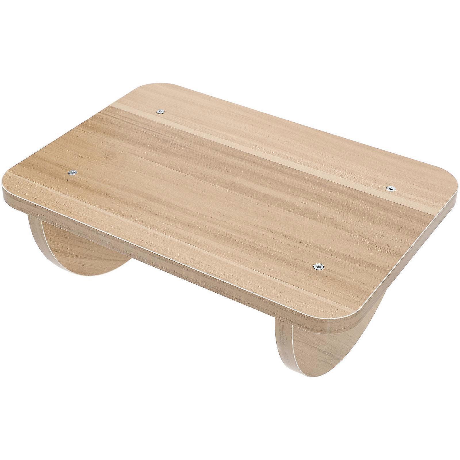 Desk Footrest Wooden Footstool For Home Use Office Adults Arc-Shaped Khaki Color 1Pcs