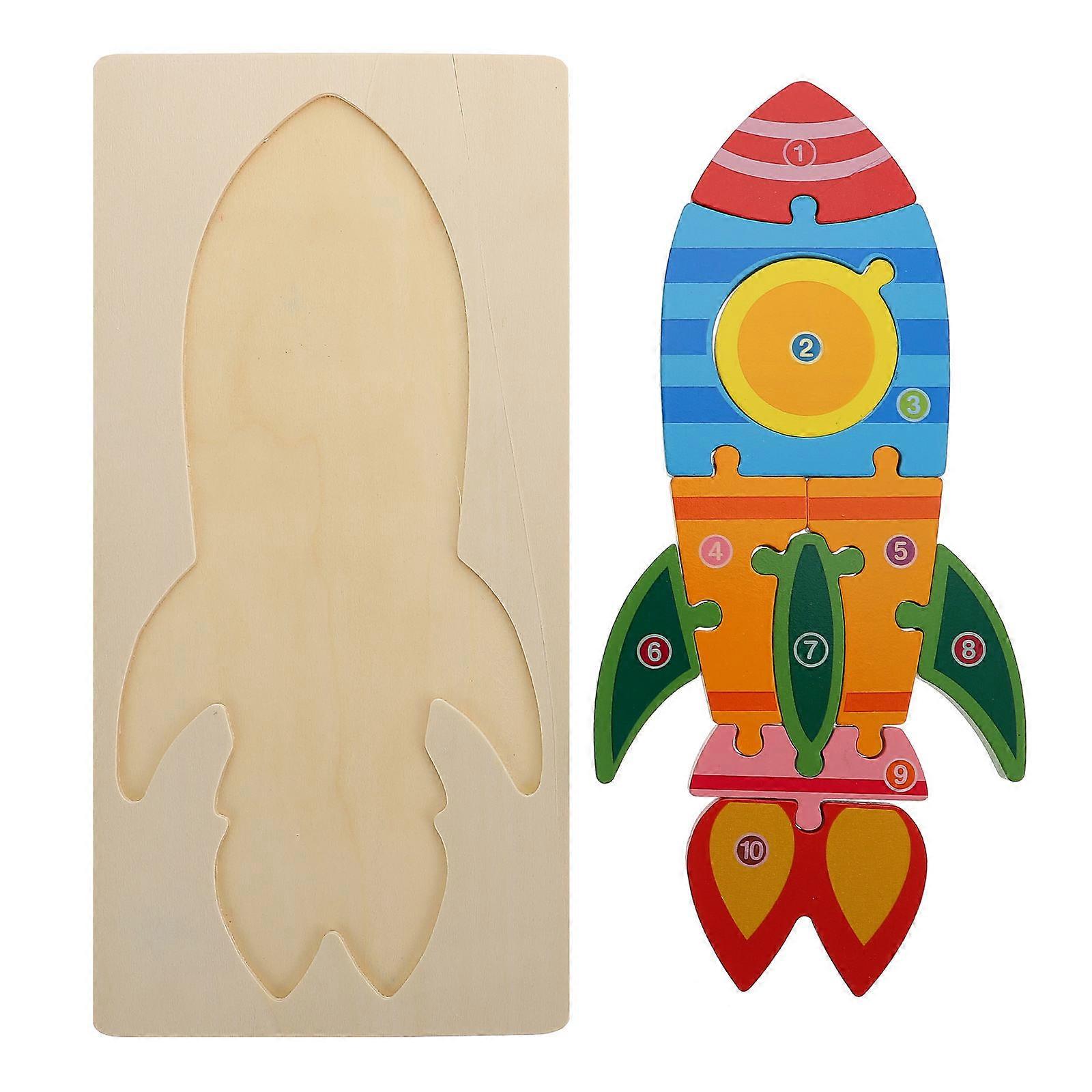 Wooden Educational Jigsaw Puzzle Toy for Toddlers – Rocket Shape Enhances Hand Eye Coordination and Fine Motor Skills for Early Cognitive Development