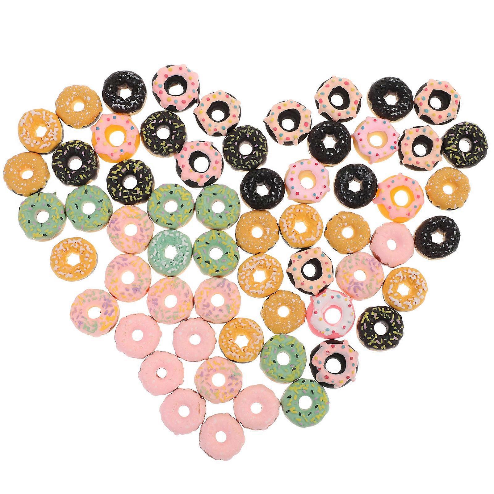 Mini Resin Donuts Figurine Decorations For Craft Making 1X2X2CM 60Pcs