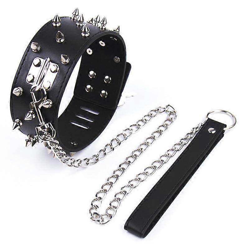 Black Lace Leather Luxury Collar With Adjustable Size, Long Cord Tie, Pair of Cords Included