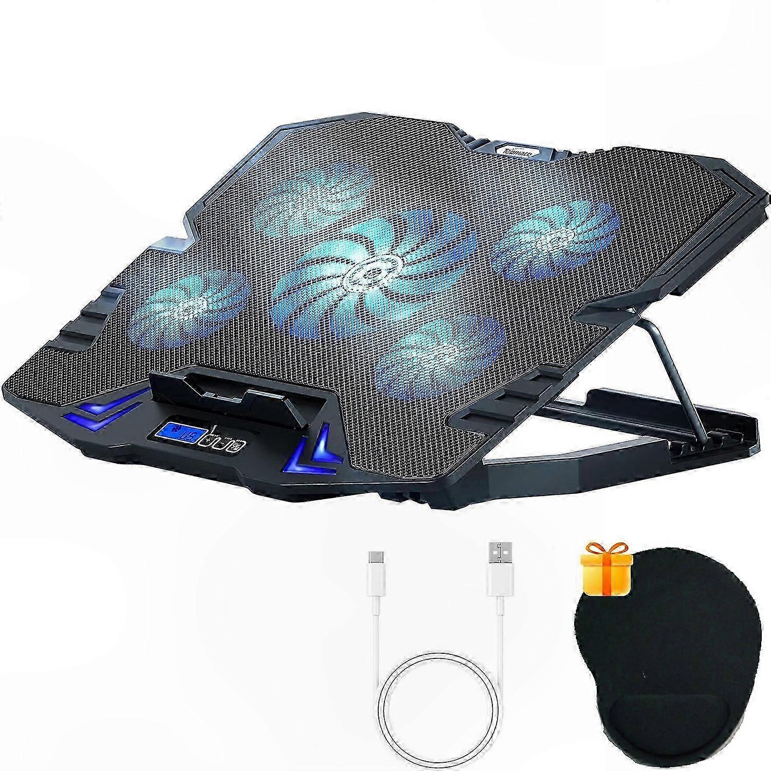 Laptop Cooling Pad with LCD Screen, Adjustable Height, Silent Operation, Built-in Mouse Pad