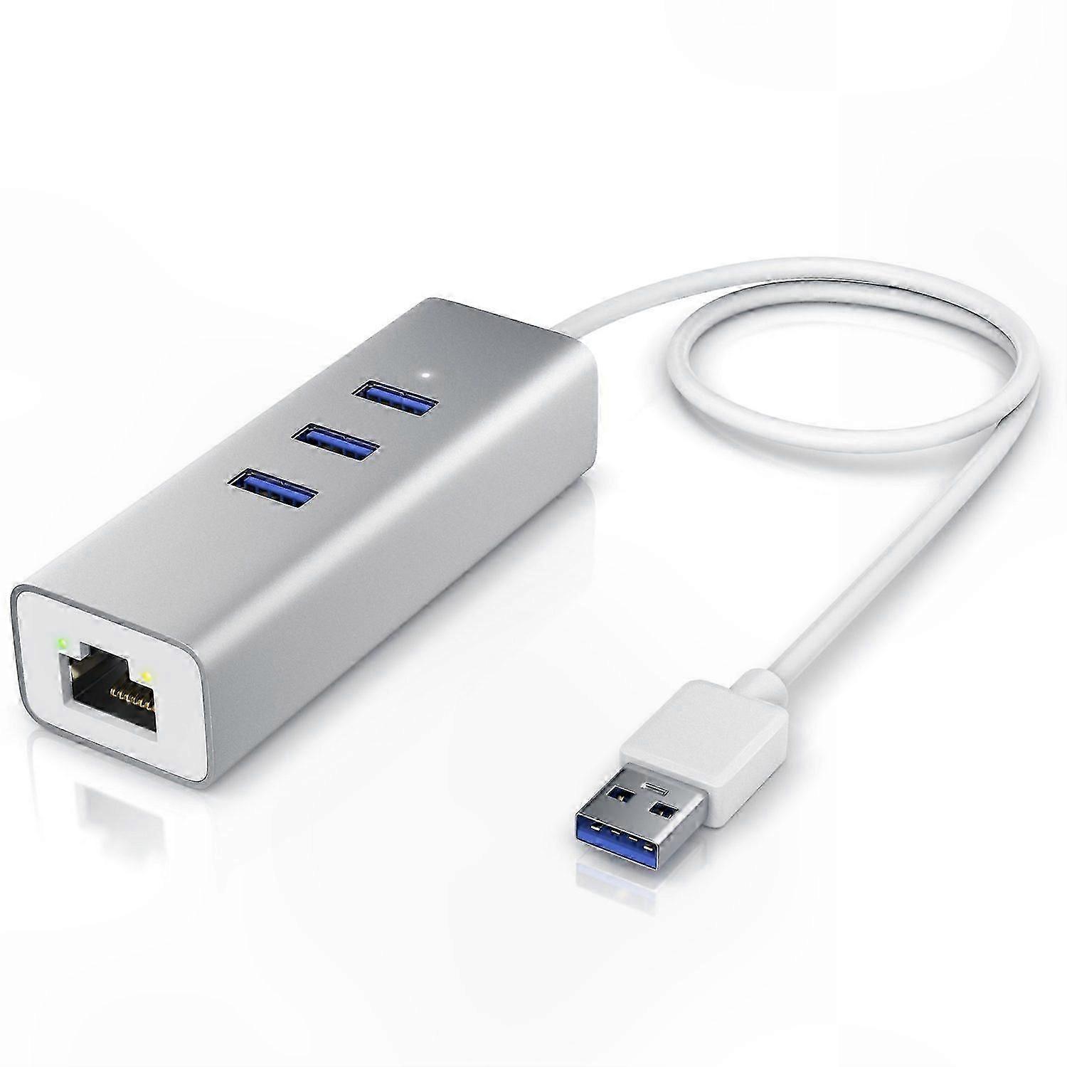 USB 3.0 3-Port Hub with 3x USB A and 1x RJ45 LAN for High-Speed Connectivity