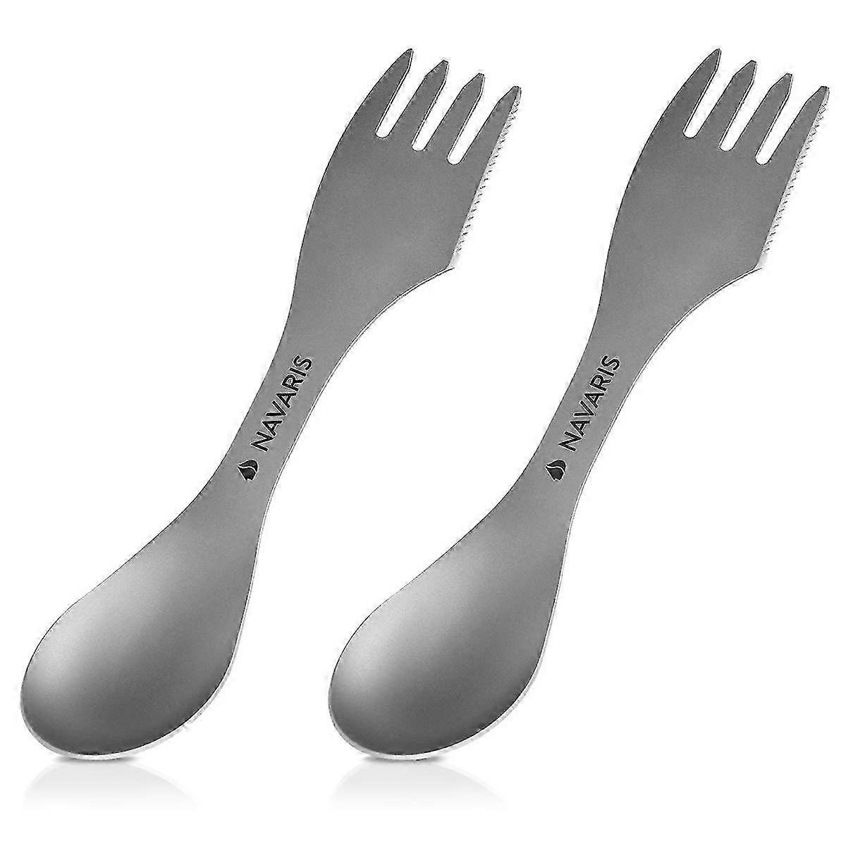 2025 Titanium Spork Camping Utensils (Set of 2) - 3-in-1 Fork, Spoon, Knife Cutlery Combo - Metal Silverware for Backpacking, Outdoors Hiking,