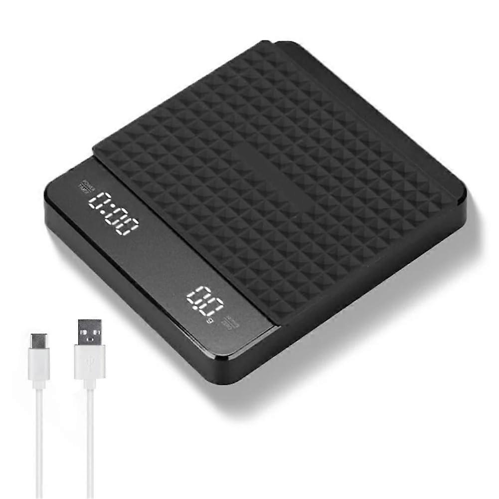 Compact Coffee Scale With Backlit LCD Timer, Rechargeable, 3 Kg Capacity, 0.1 g Increments