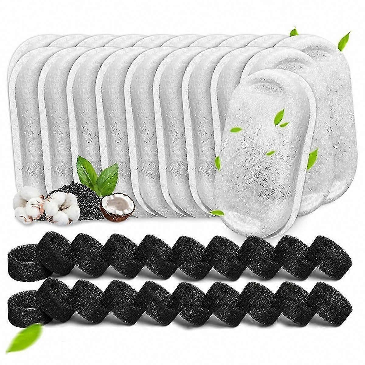 40PCS Cat Water Fountain Filters for 67oz/2L & 108oz/3.2L Stainless Steel Pet Fountain Replacement Sponge Filters