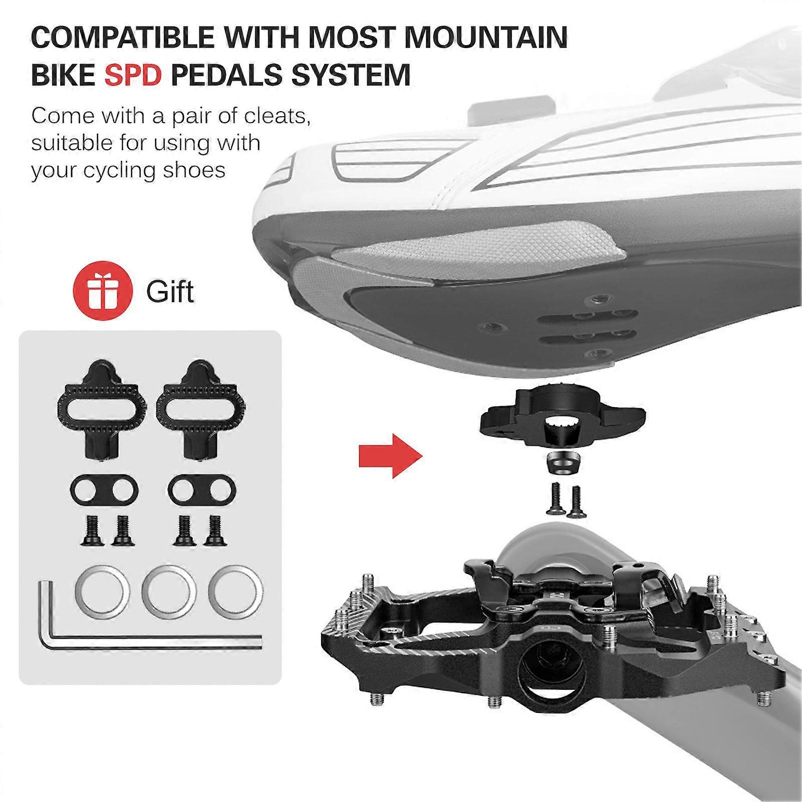 MTB Pedal with Dual Platform Multi-Use Cycle Pedals with Cleats Replacement For SPD Mountain Bicycle Pedal System