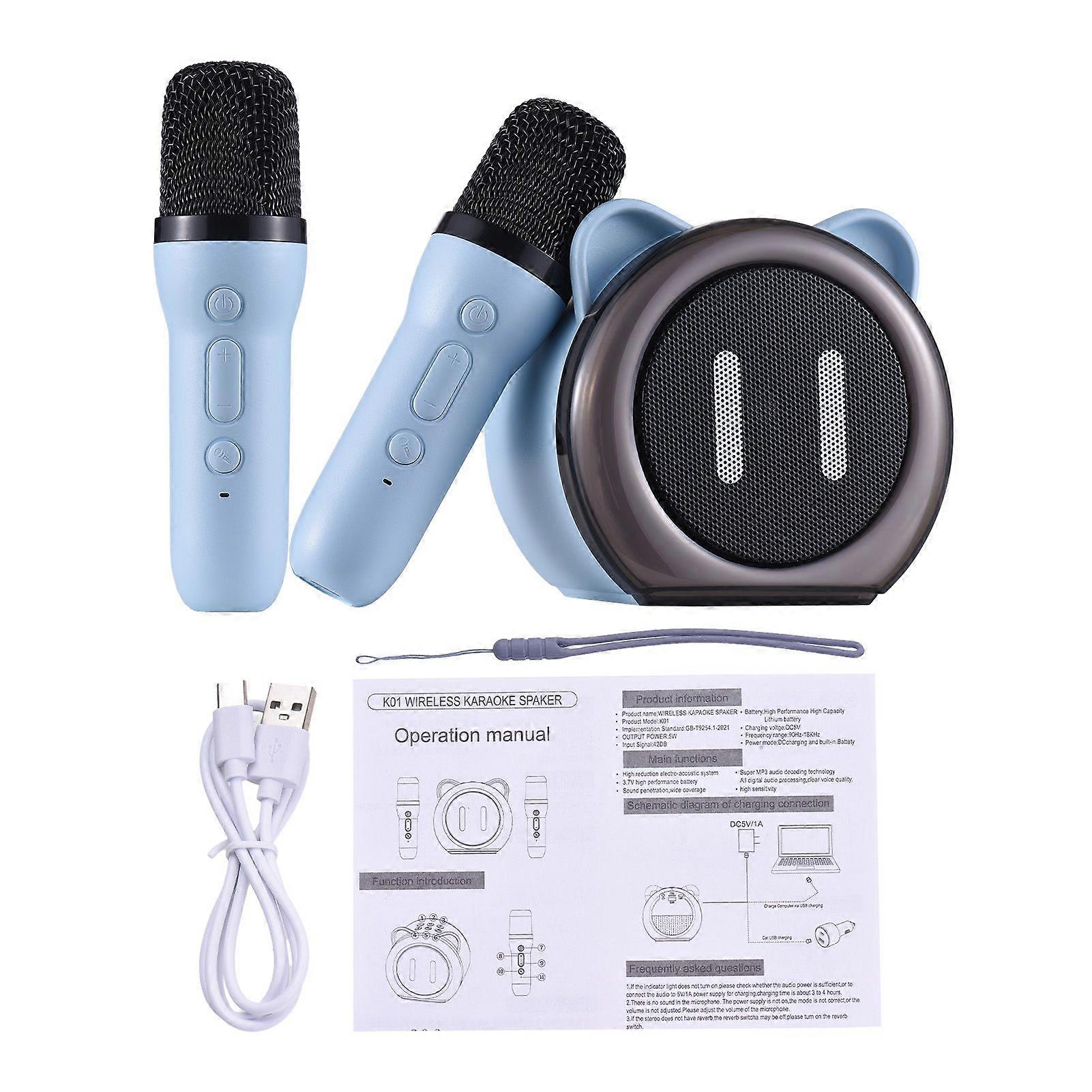 Karaoke Machine with 2 Wireless Microphones BT Microphone and Speaker KTV Set with RGB Light Effects Handheld Mic Portable Karaoke System Rechargeable