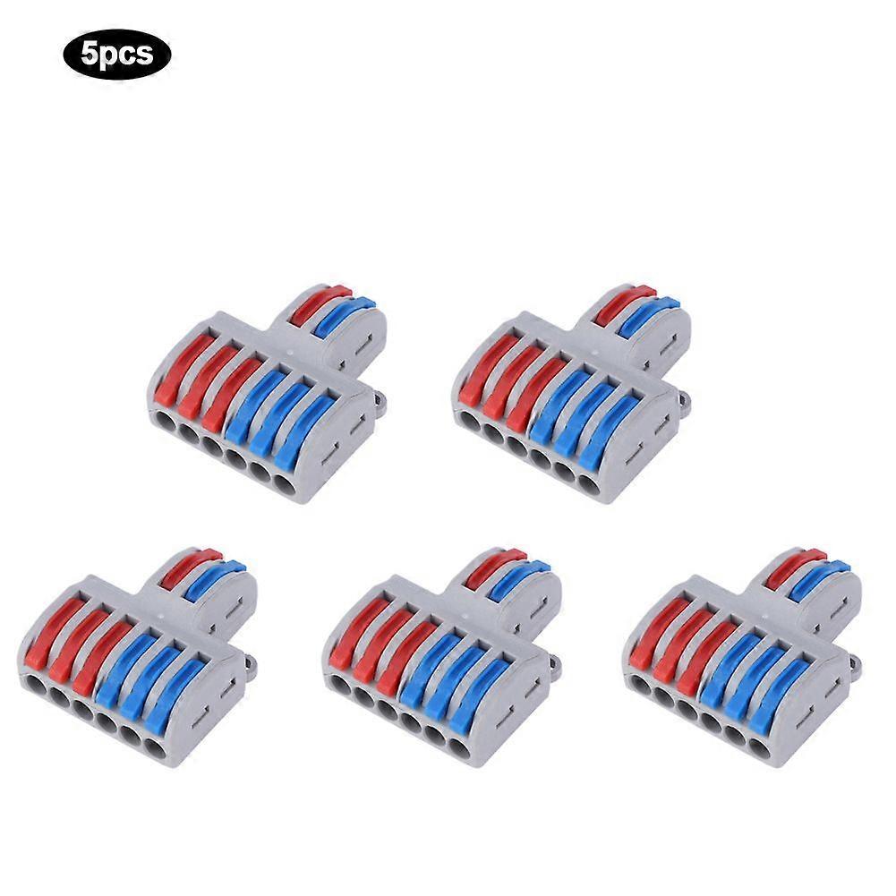 5pcs 2 in 6 out Reusable Spring Lever Terminal Blocks Electric Wire Cable Connectors