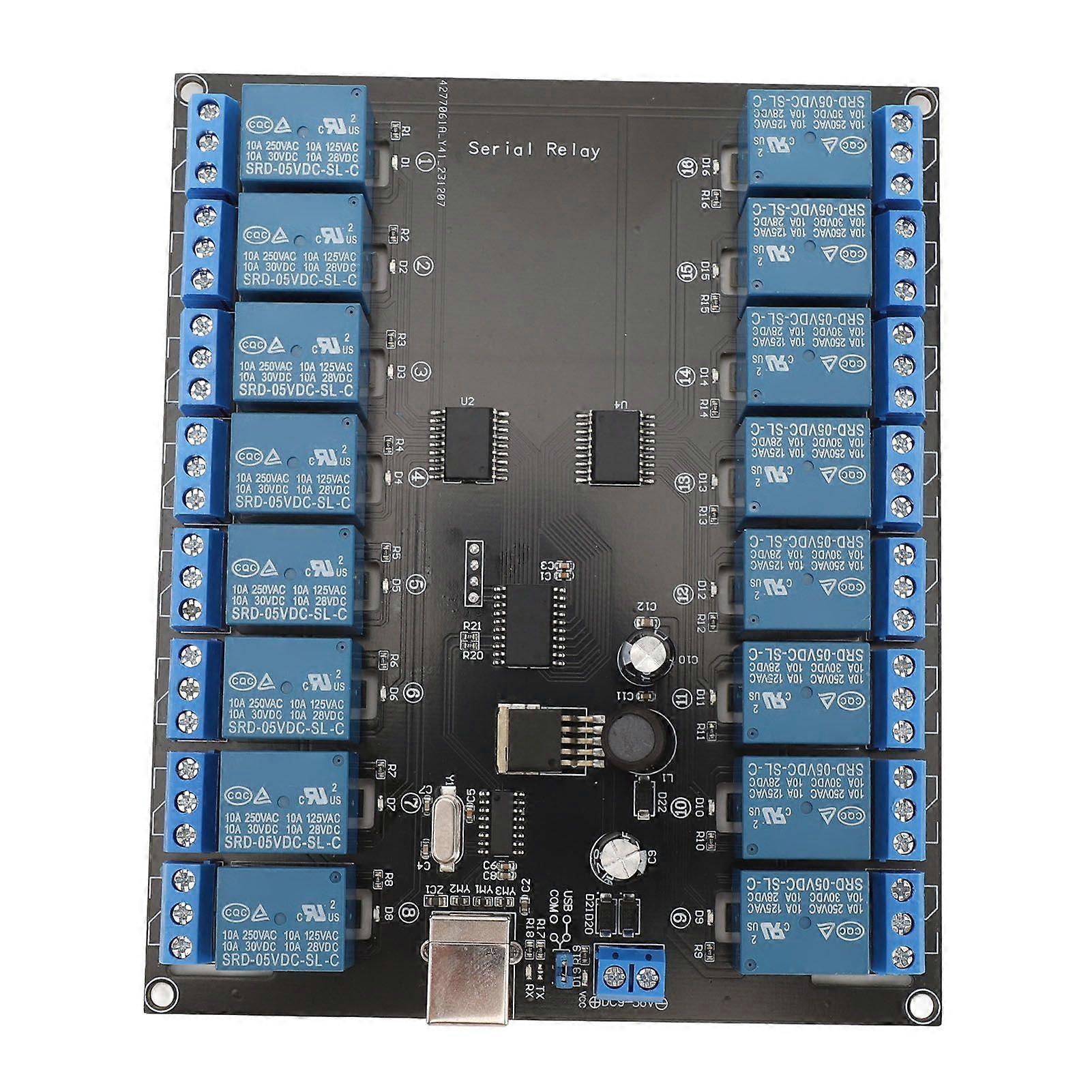 16 Channel Relay Board USB Serial Port Control Switch SPDT Relay Module for ON OFF Electrical Equipment 738V