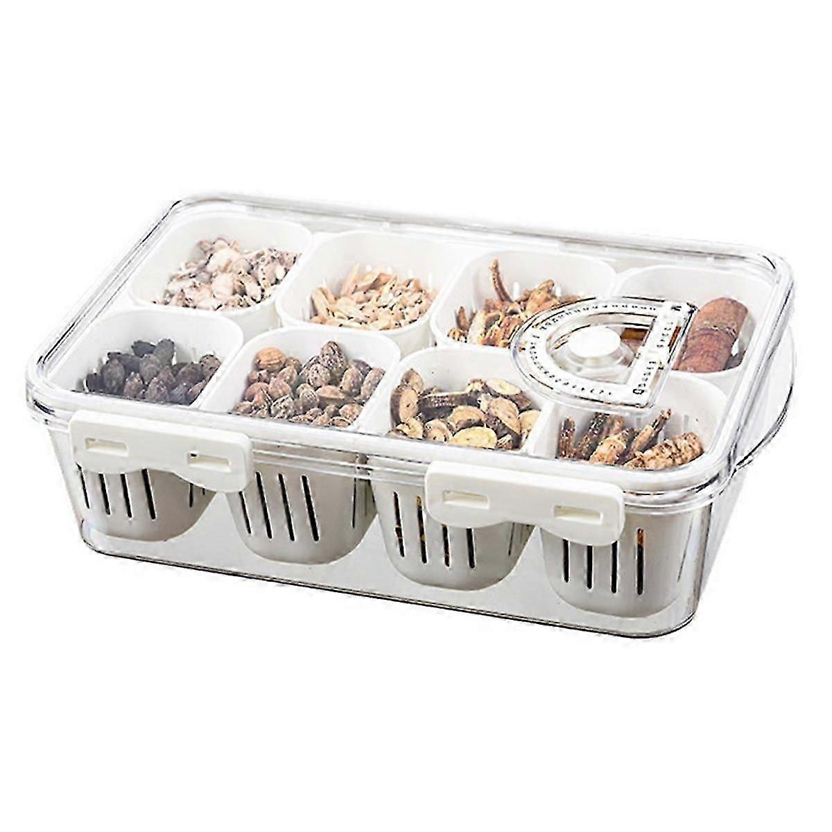 Divided Serving Tray with Lid 8 Compartment Veggies Tray Portable Square Snackle Box Stackable Travel Storage Containers