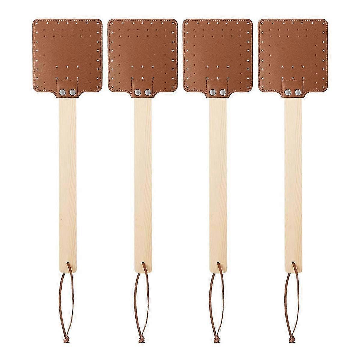 4 Pieces 17.3 Inch Fly Swatter Leather Fly Swatter Long Fly Swatter