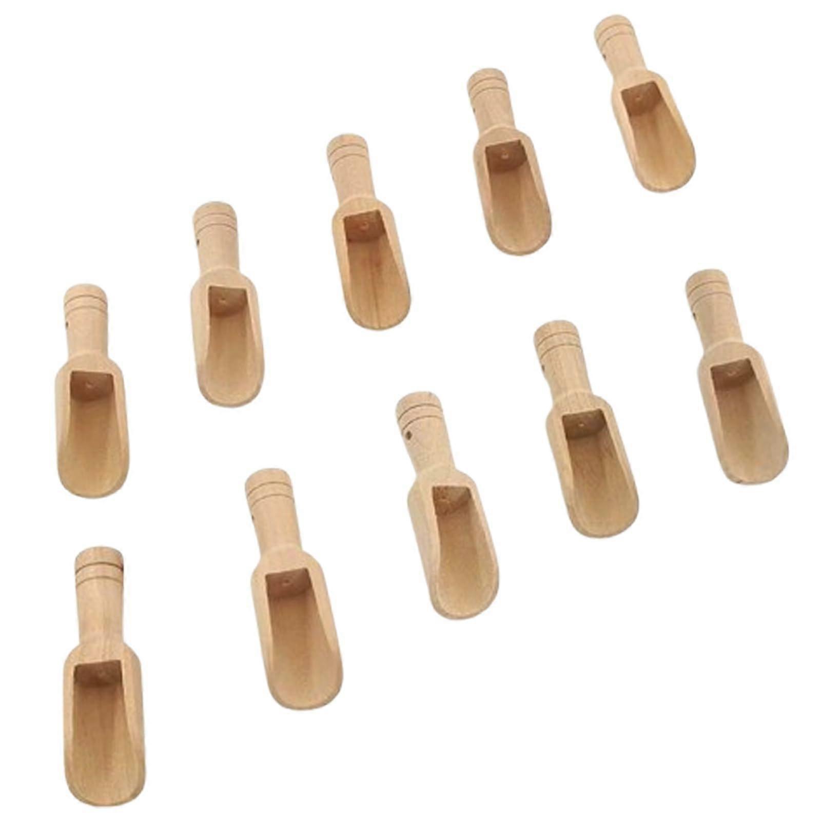 Mini Wooden Bamboo Spoons 10-Piece Set, Tea Scoop, Small Spice Spoons, Short-Handle Spoons, Candy Condiment Spoons