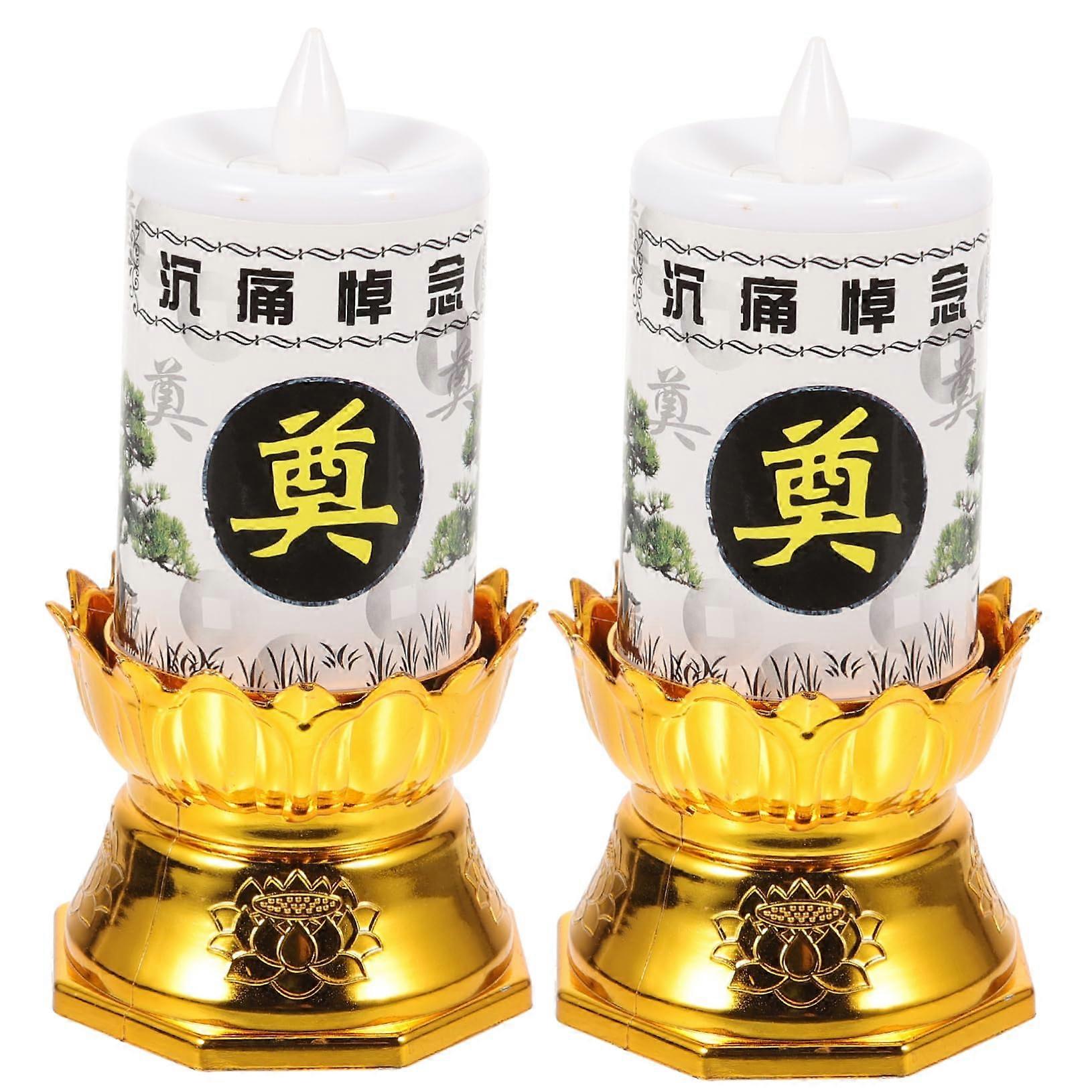 LED Electric Candle Lights 2Pcs Flameless Funeral Cemetery Decor Chinese Style Design for Remembrance Events
