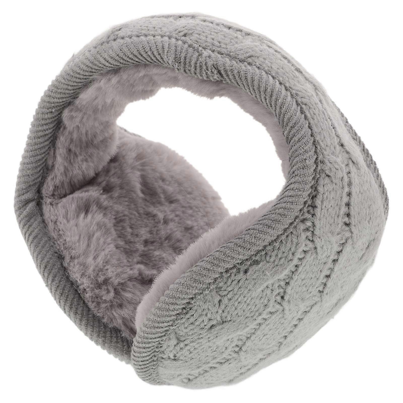 Warm Knit Foldable Ear Warmer for Winter Use in Grey with Fuzzy Fleece Lining for Men and Women