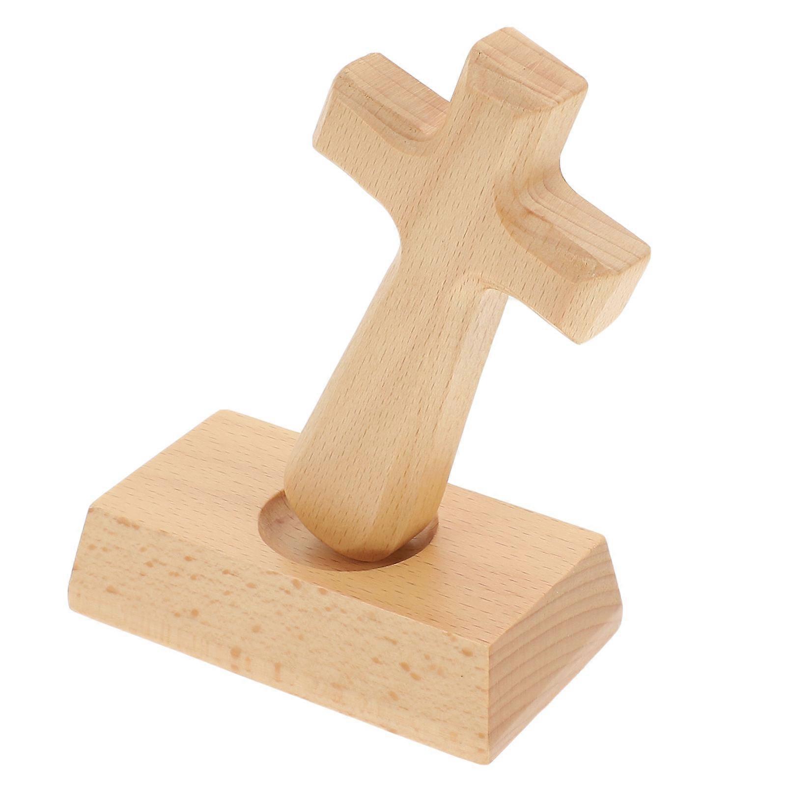 Light Brown Cross Shaped Wooden Ornament for Decoration with Synthetic Material 1 Set