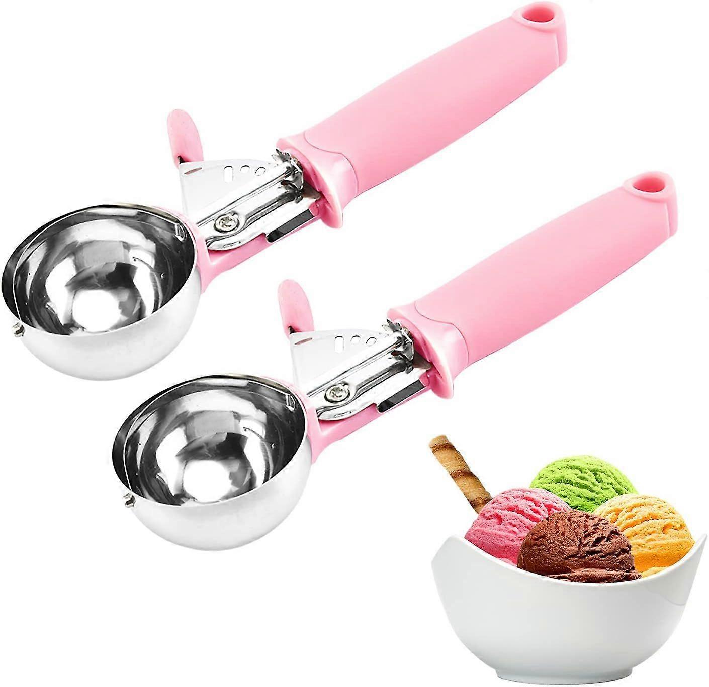 2 Pack Ice Cream Scoop Cookie Dough Scoop With Trigger Pink Handle for Cookie Dough Cupcake Batter Ice Cream Portion Control (Pink