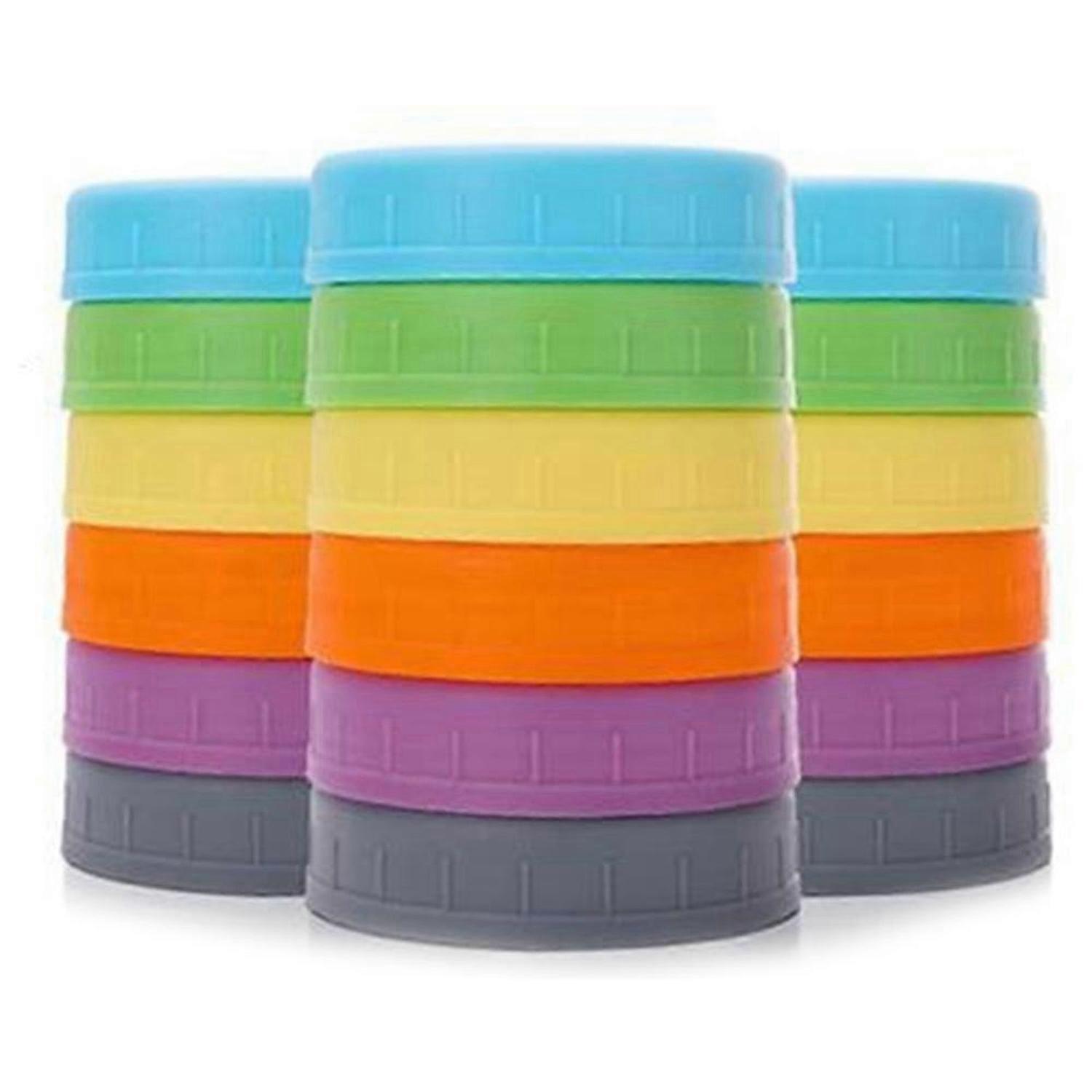 18Pcs Plastic Regular Mouth Jar Lids for Ball, Kerr and More with Rings - Colored Plastic Storage Cap