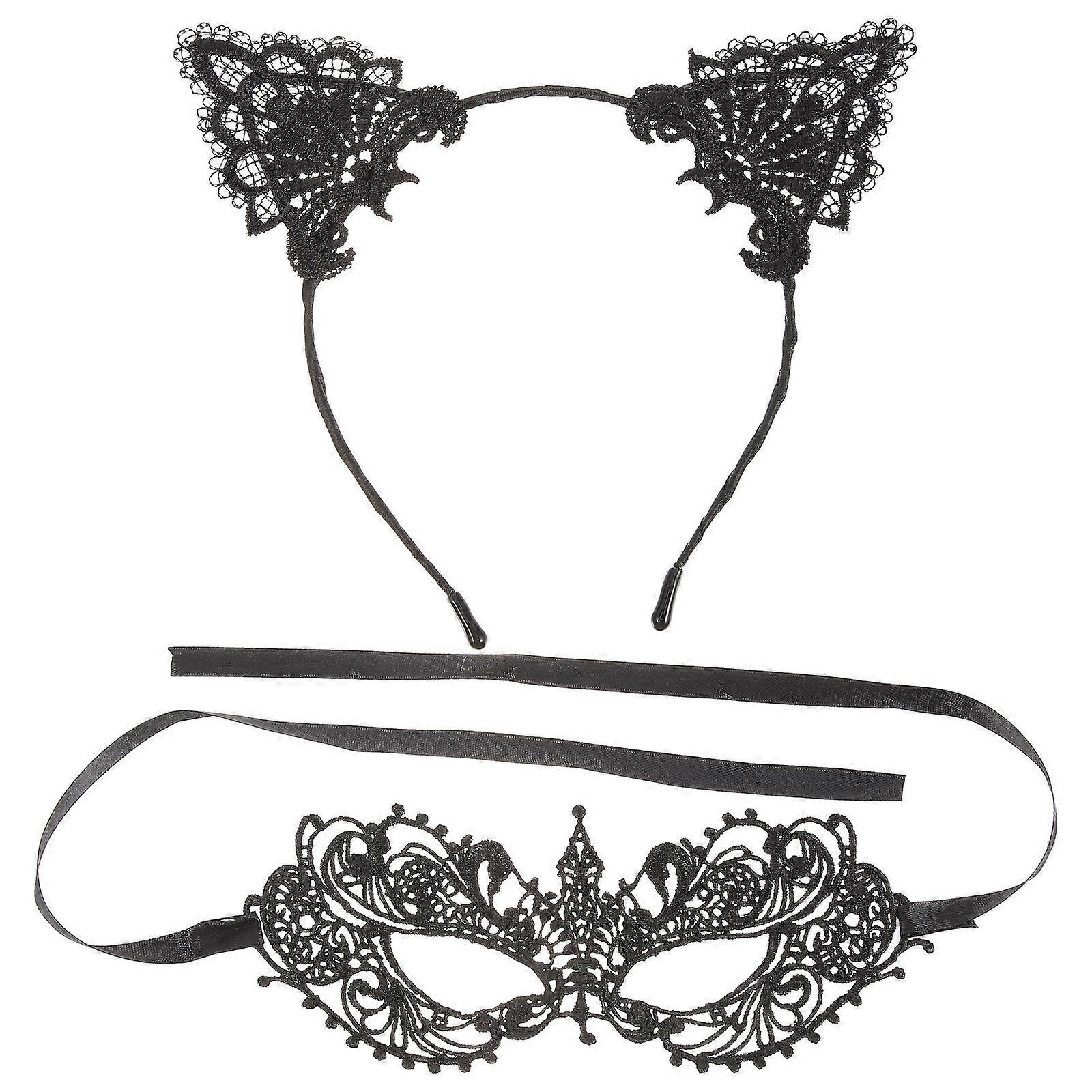Lace Eye Cover Headband for Stage Performance 1Set with Black Creative Design