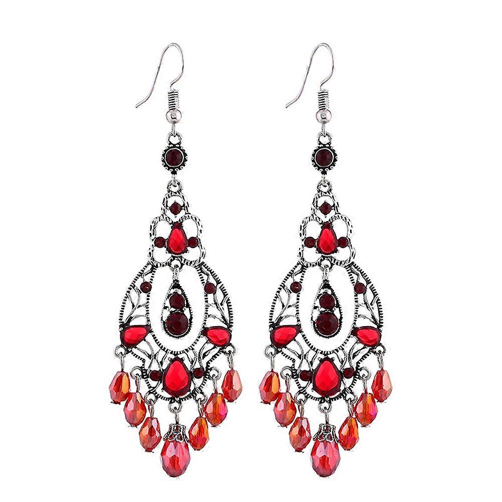 Dangle Earrings Diamond-Studded Earrings for Decoration 1Pair Red Metal Earbobs