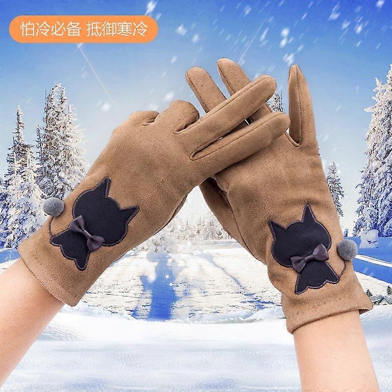 New autumn and winter touch screen plus velvet warm ski gloves cute suede student cycling gloves