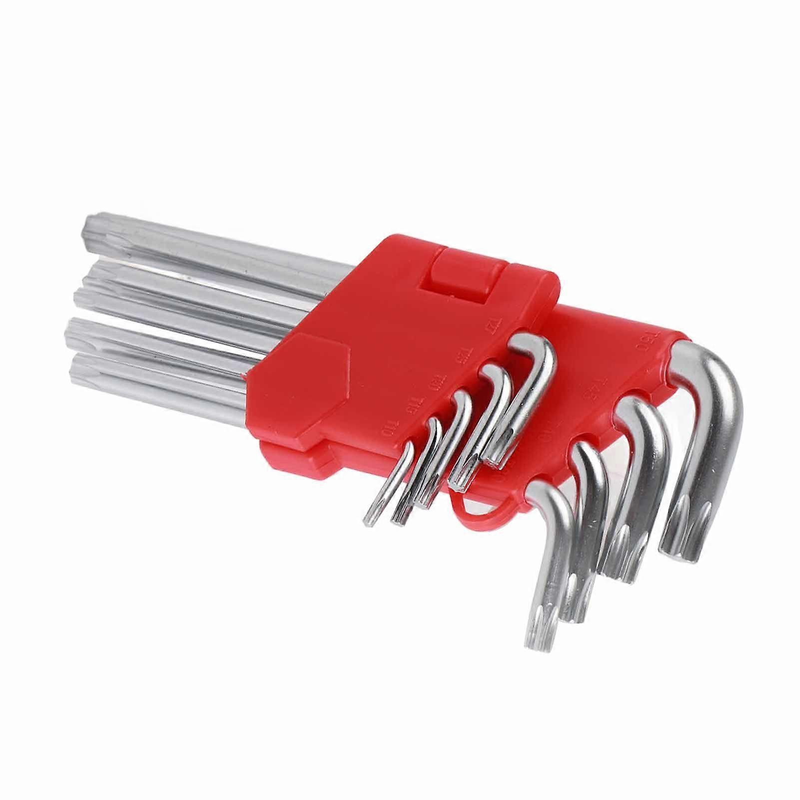 9Pcs Hex Wrench Star Key CRV Long Arm Metal Key Tool Set Kit for Maintenance Repair 9Pcs