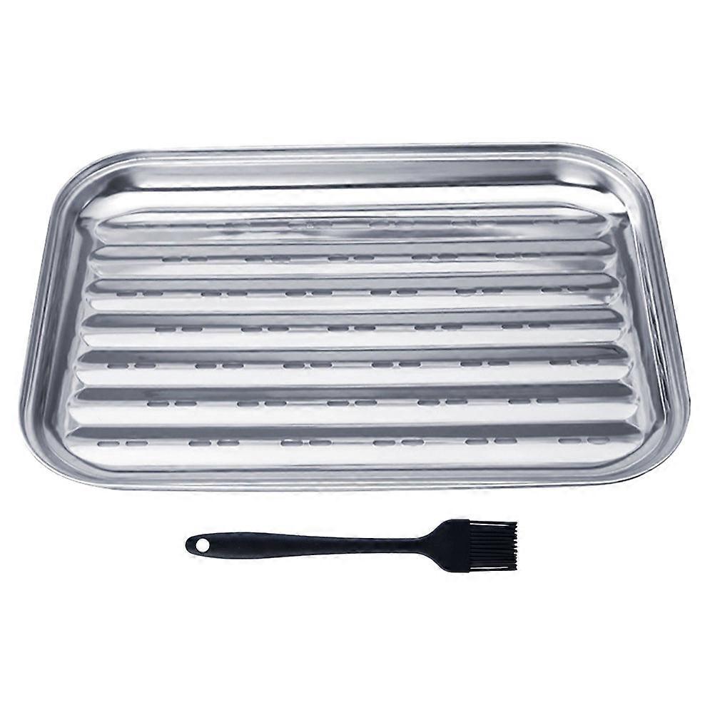 Bbq Grill Pan Stainless Steel Wave Pattern for Baking 1Set Versatile Grill Tray