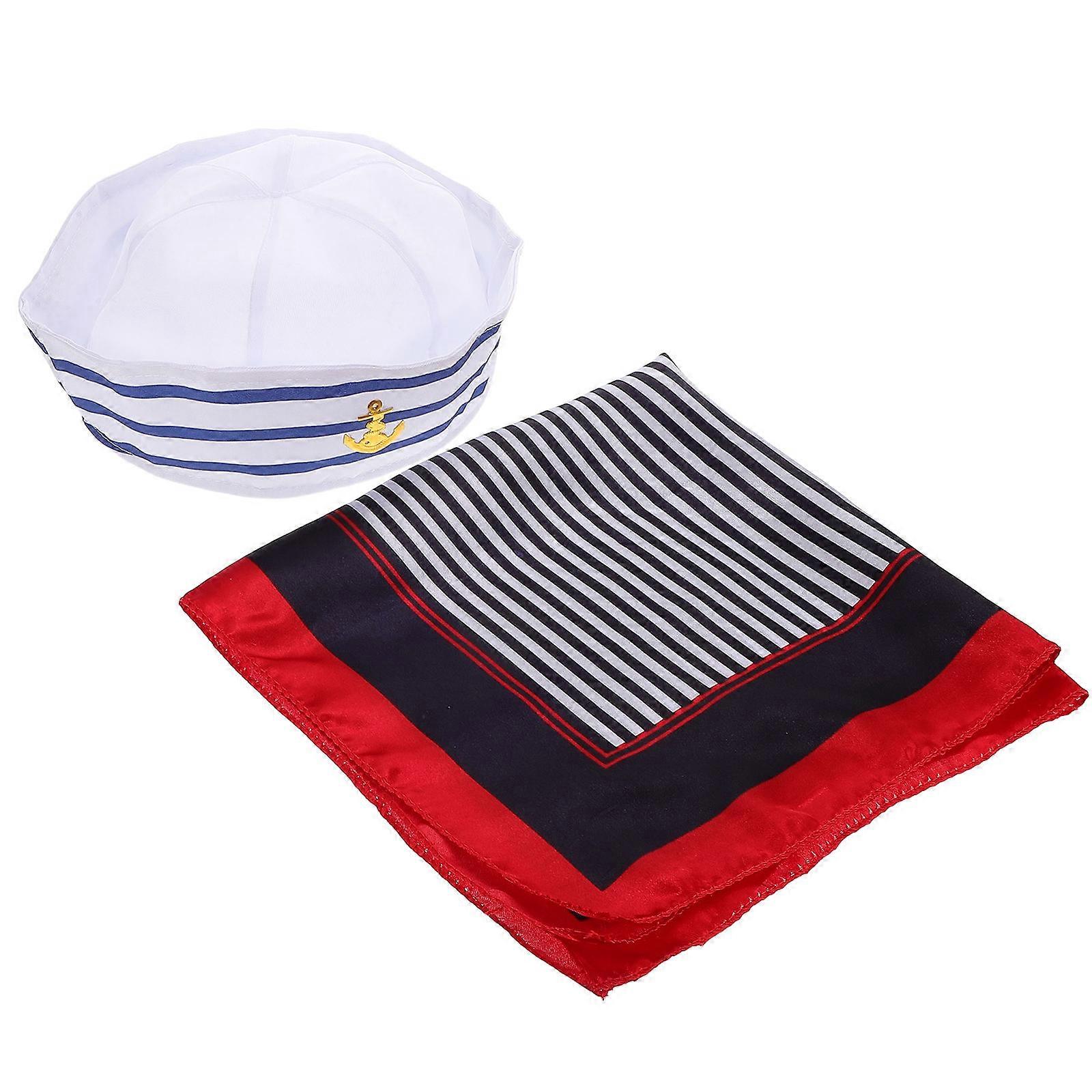 Sailor Hat Set Adjustable Nautical Cap and Scarf for Costume Party Use