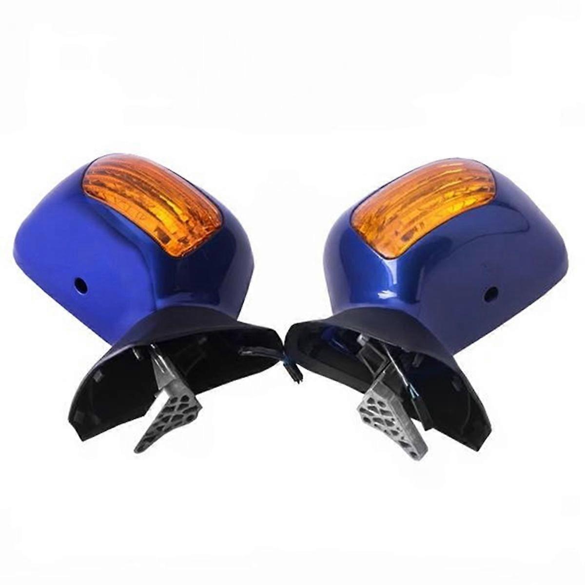 1Pair Blue Side Rear View Mirror Yellow Signal Lens for Goldwing GL1800 2001-2017 Reverse Rear Mirror Turn Signal