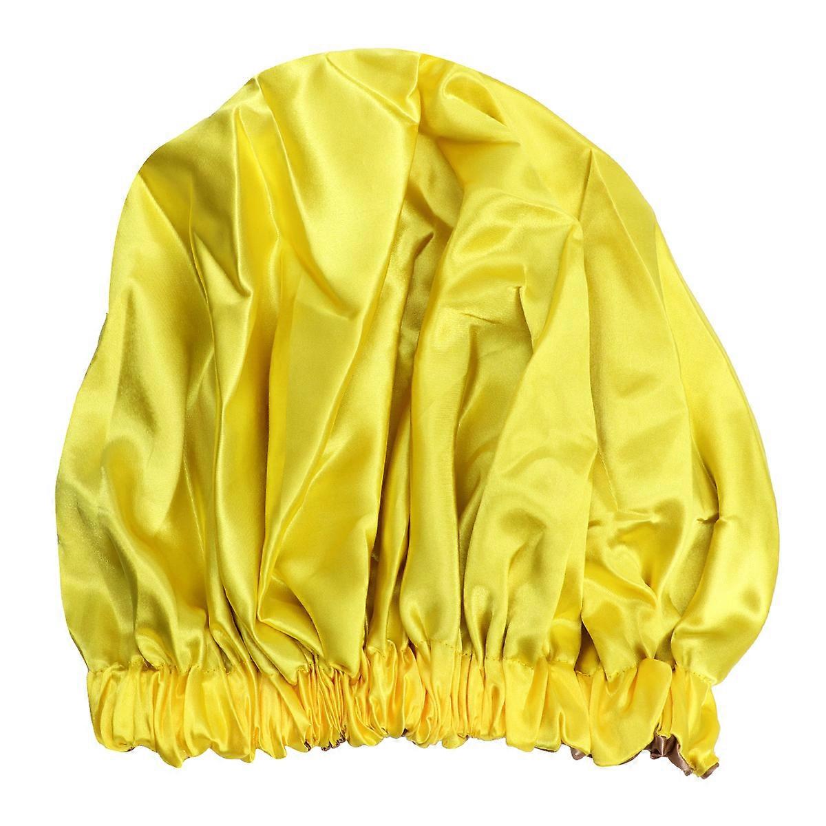 Yellow Satin Sleeping Cap for Sleeping Use 1Pcs Adjustable