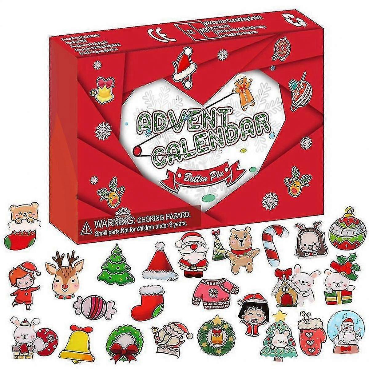 Christmas Countdown Calendar 24pcs Brooch Christmas Button Pin Christmas Advent Calendar Party Favors Classroom Prizes