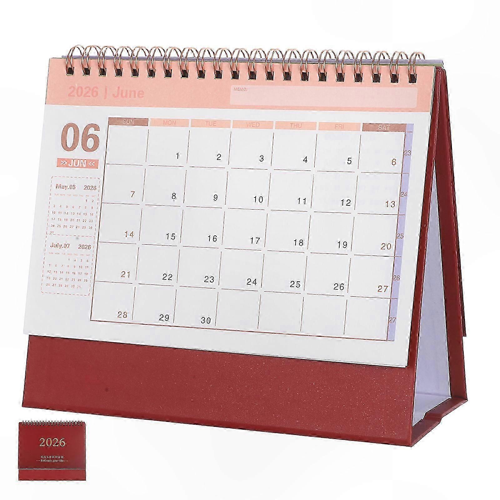 Dark Red Desktop Calendar 2025-2026 Thick Paper Date Planner 19x16.5x8CM 1 Set