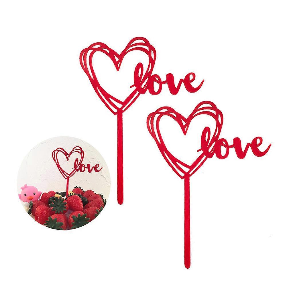 Red Love Shape Cake Topper for 10Pcs Acrylic Cake Decoration