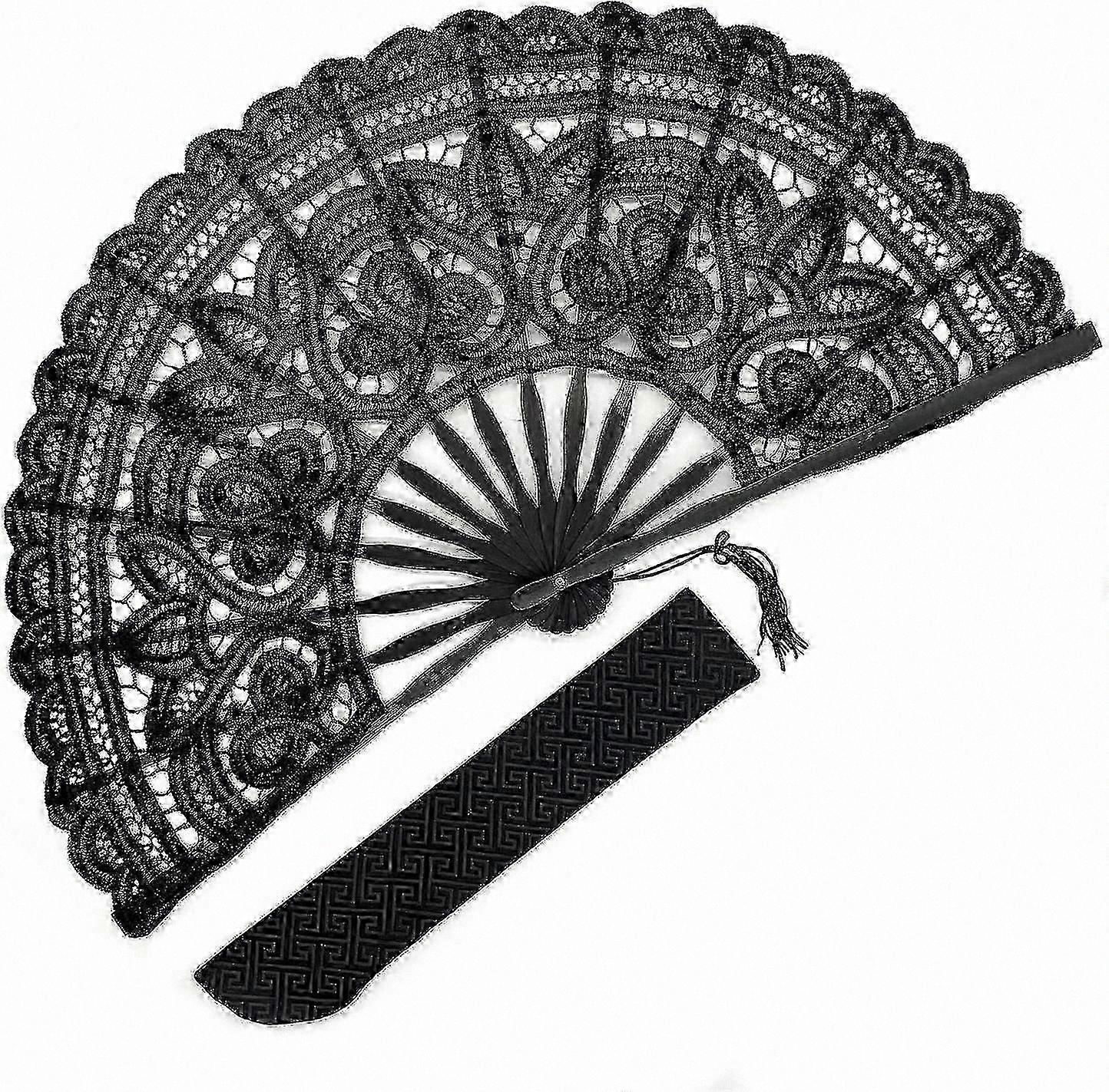 Elegant Black Bamboo Fan with Lace Trim for Ceremonial and Event Use
