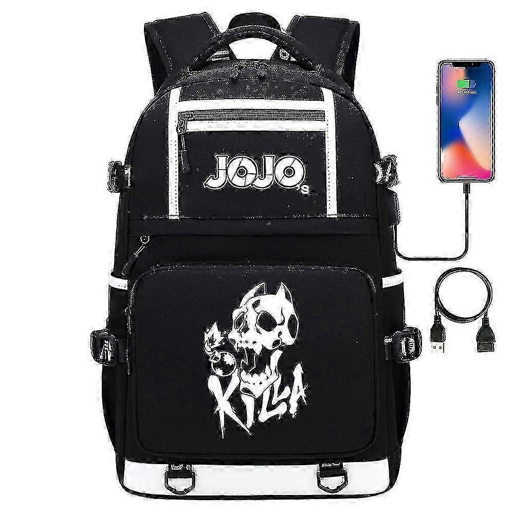 حقيبة ظهر Black Jojo's Bizarre Adventure Usb Port للكتب المدرسية والطلاب والأنشطة الخارجية. حقيبة ظهر على الكتف مع تصميم تأثيري