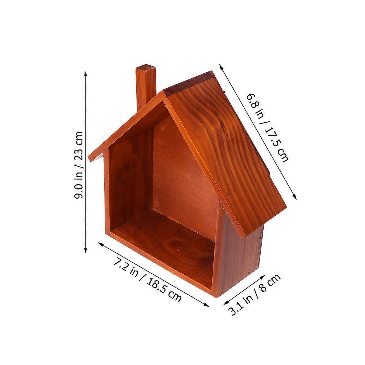 Small Shelf For Wall House Shaped Hanging Shelf Wooden Wall Mounted Storage Organizer Display Box Brown 1Set