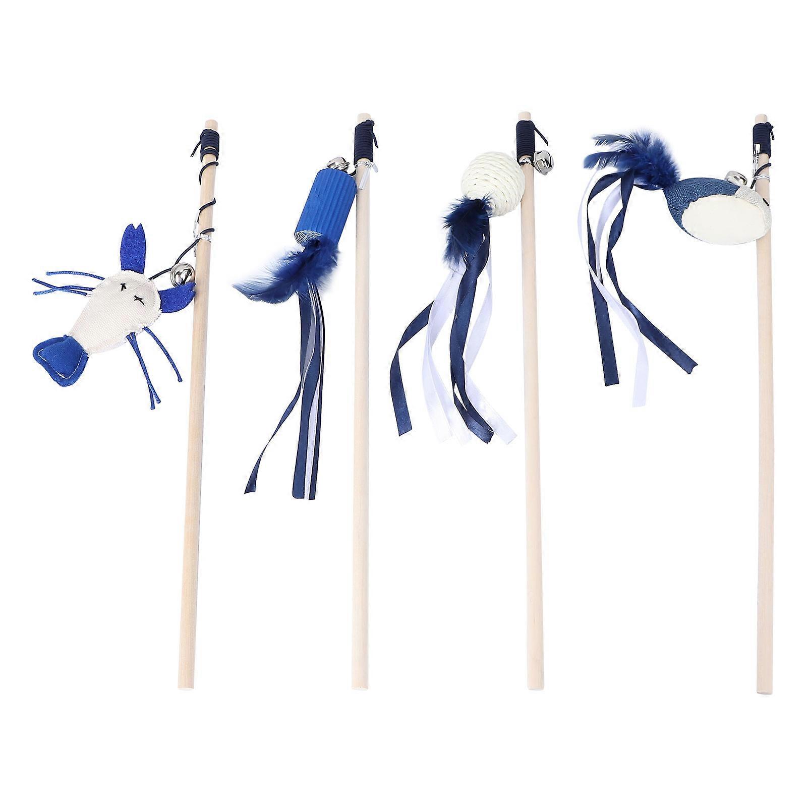 Cat Teaser Wooden Handle Toy for Home Interactive Playing 12 Pieces