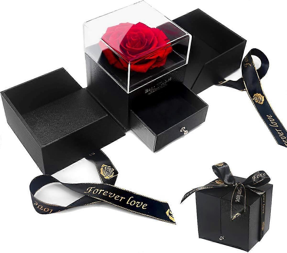 Konservierte echte Rose mit Rose Brosche Schmuck Geschenkbox