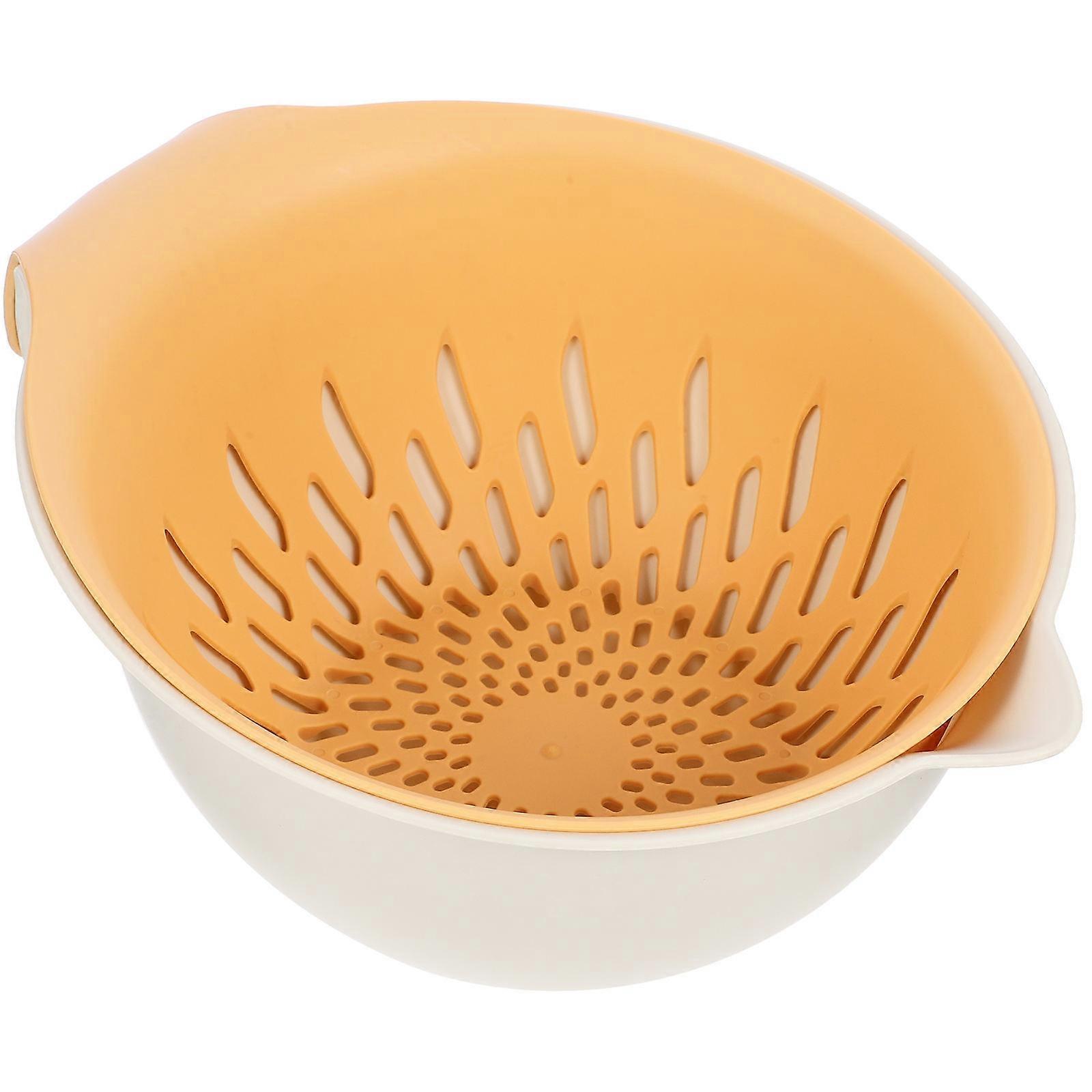 Fruit Strainer 3Pcs Double Layer Household Draining Basket For Home Cooking Yellow Plastic