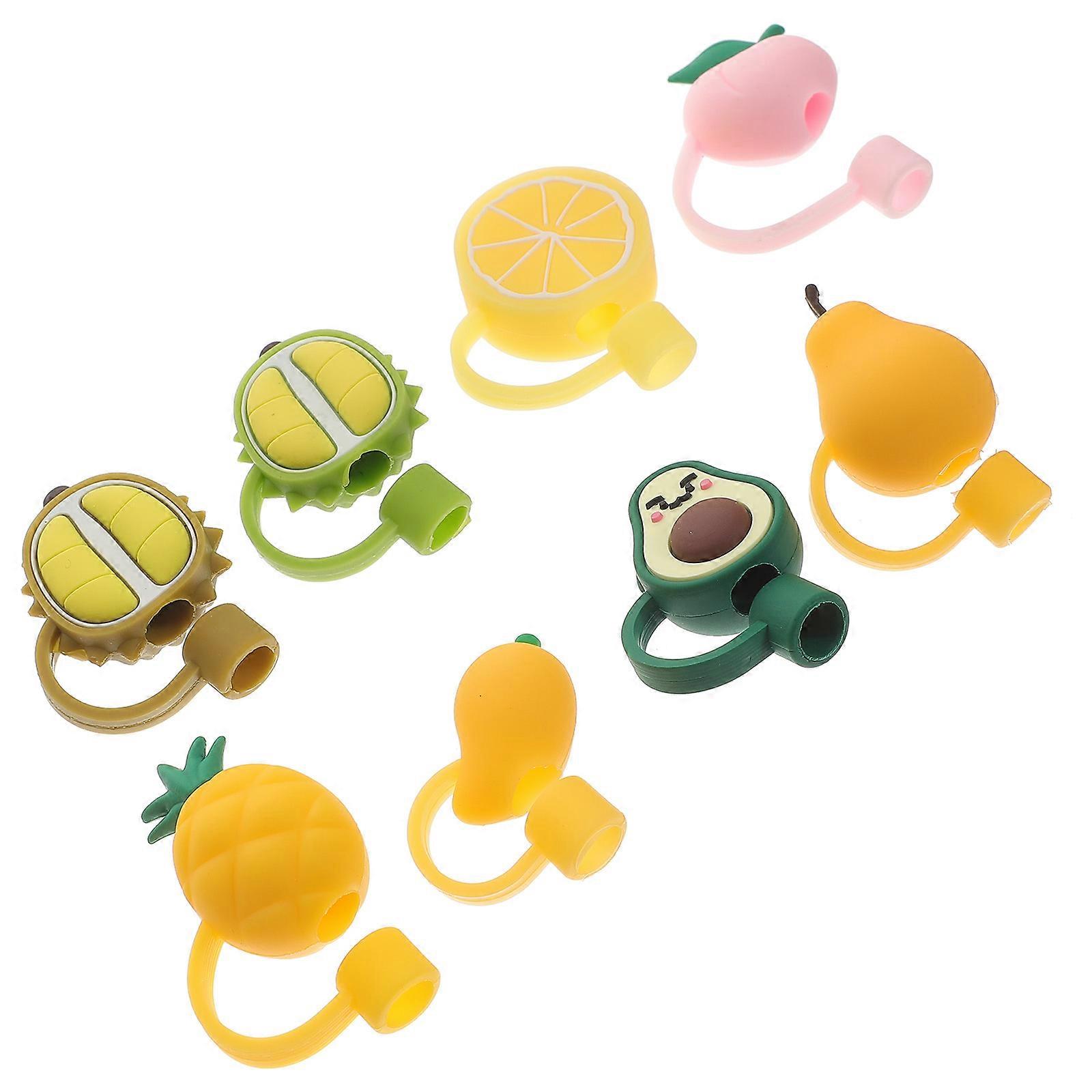 Straw Caps Reusable Cartoon Fruit Straw Covers for Decor 32Pcs