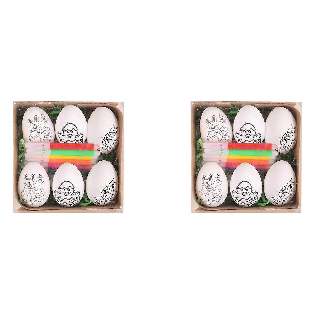 6Pcs Easter DIY Hand-Painted Eggs 2024 Children's Handmade Gift -C