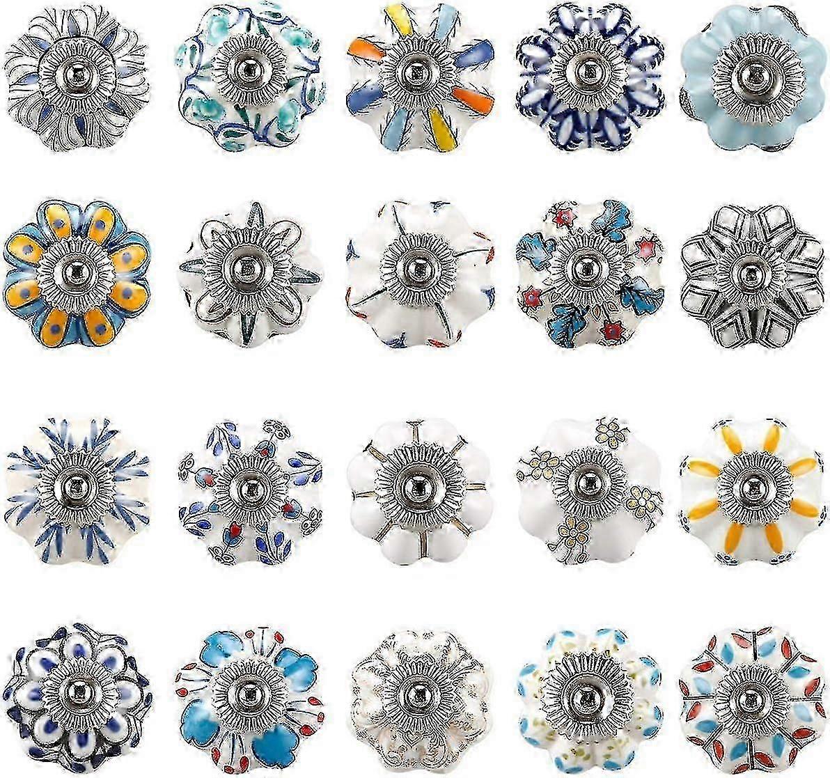 Mixed drawer handles for cupboards - 20 pcs vintage ceramic knobs