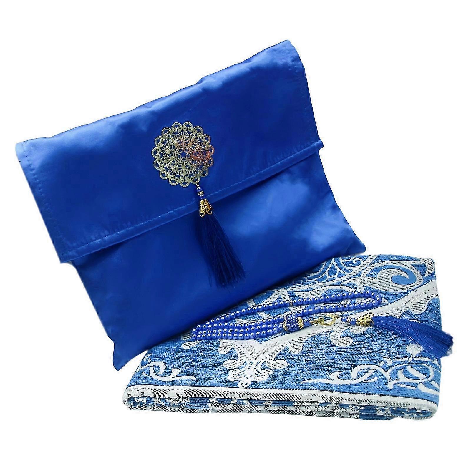 Prayer Mat Prayer Carpet Rug with Praying Beads 1 Set Slip Proof Bottom And Easy To Clean For Religilous Activity Boblano Blue 26s
