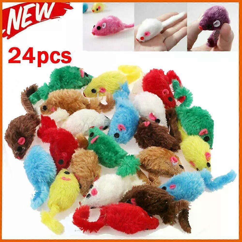 24pcs Pet Cat Mouse Toys Simulation Plush Mouse Toys for Cat Interactive Game Playing Kitten Pet Supplies Random Color