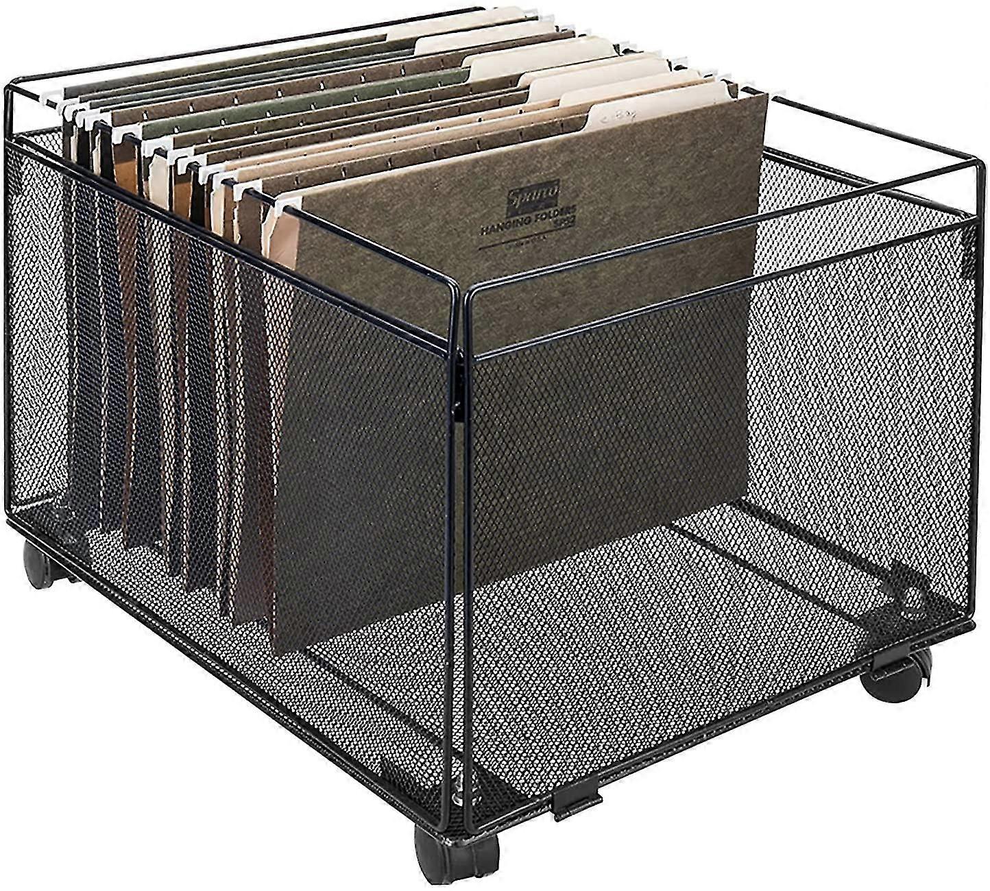 Fong Rolling Black Metal Mesh Hanging File Folder Organizer And Document Storage Bin