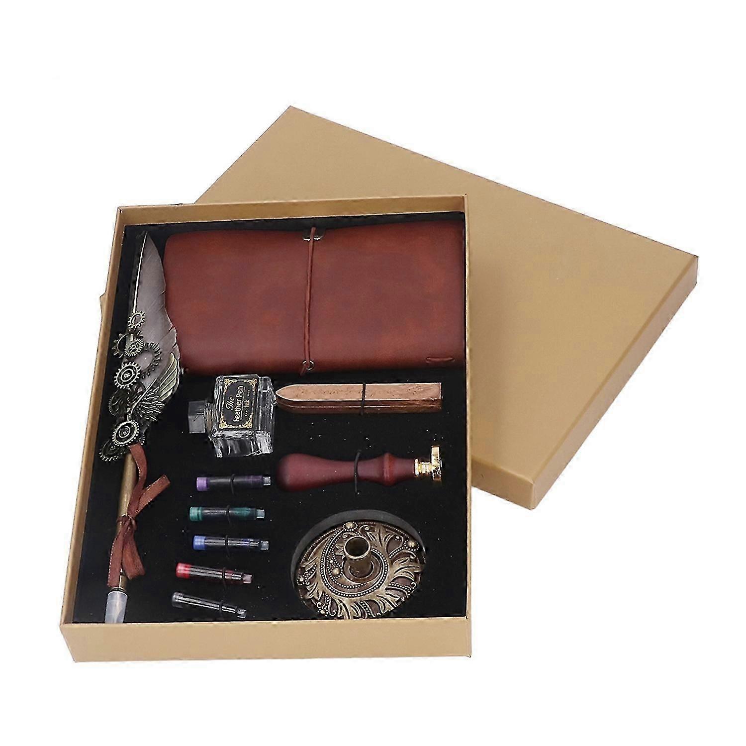 Quill Pen and Ink Set Vintage Style Smoothly Writing Durable Widely Used Feather Pen and Ink Set wit
