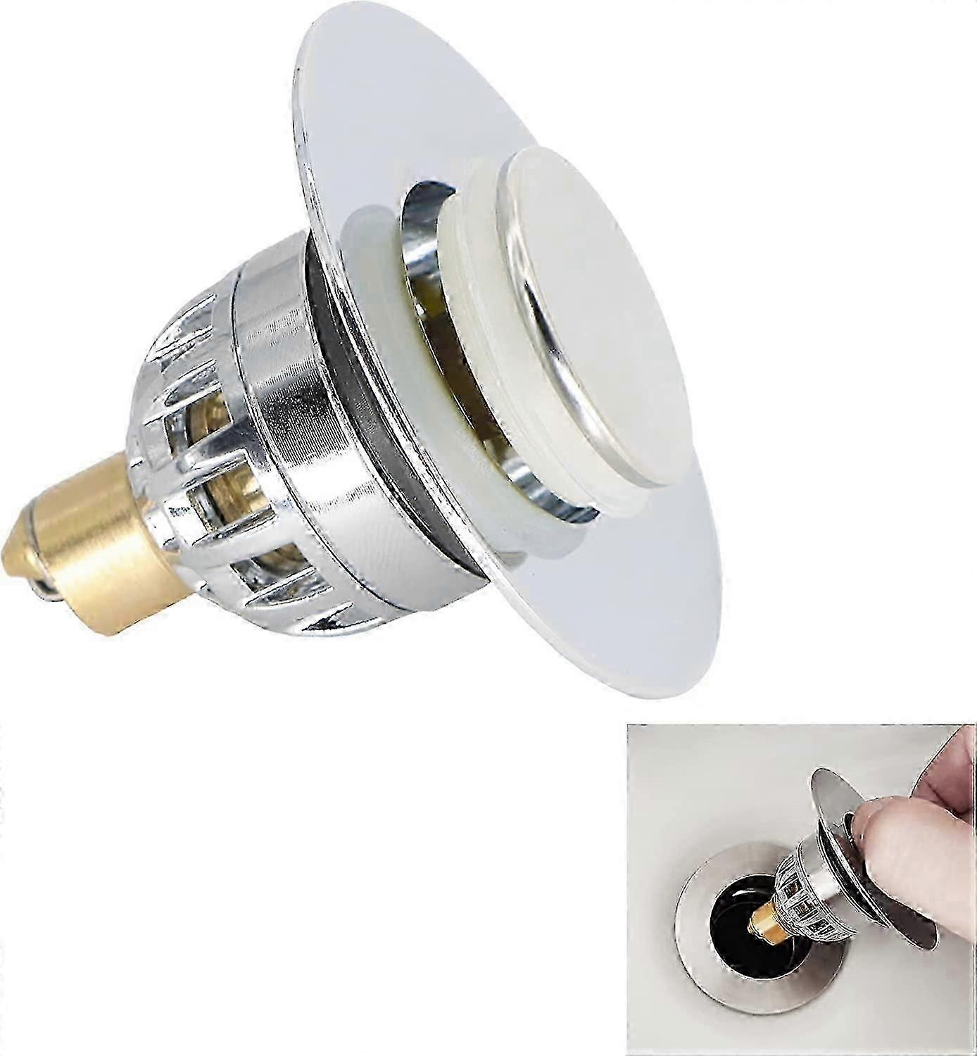 Universal Pop Up Drain Strainer, Stainless Steel Bounce Copper Core Sink Strainer with Hair Catcher Basket, Push Type Sink Stopper Without Overflow fo