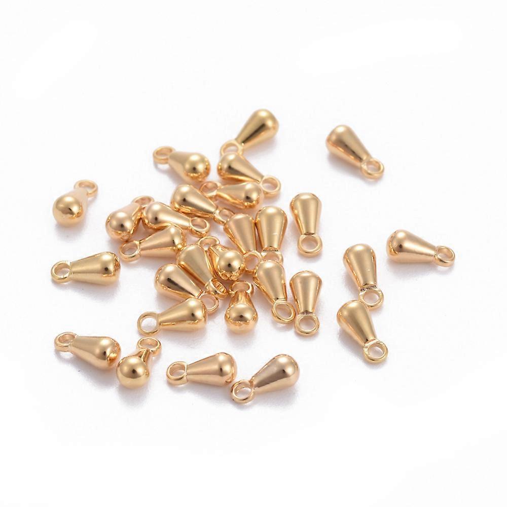 10pc Brass Charms Chain Extender Drop Teardrop Nickel Free Real 18K Gold Plated 6x3mm Hole: 1mm