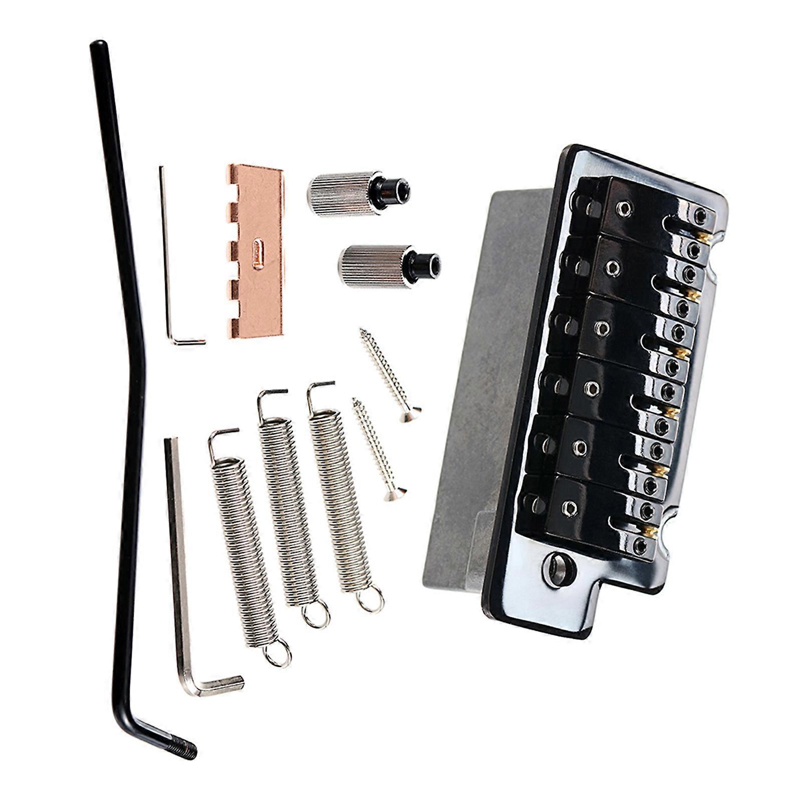 Metal Tremolo Bridge for Electric Guitar with Push in Arm and Roller Saddles for 2 Point Style Installation Multicolor